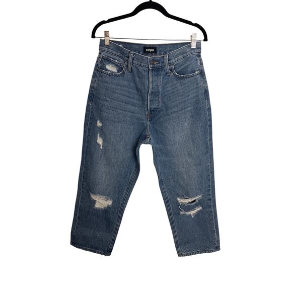 Express Dad Jeans Womens 8 Regular High Rise Cropped Medium Blue Distressed - Picture 1 of 5
